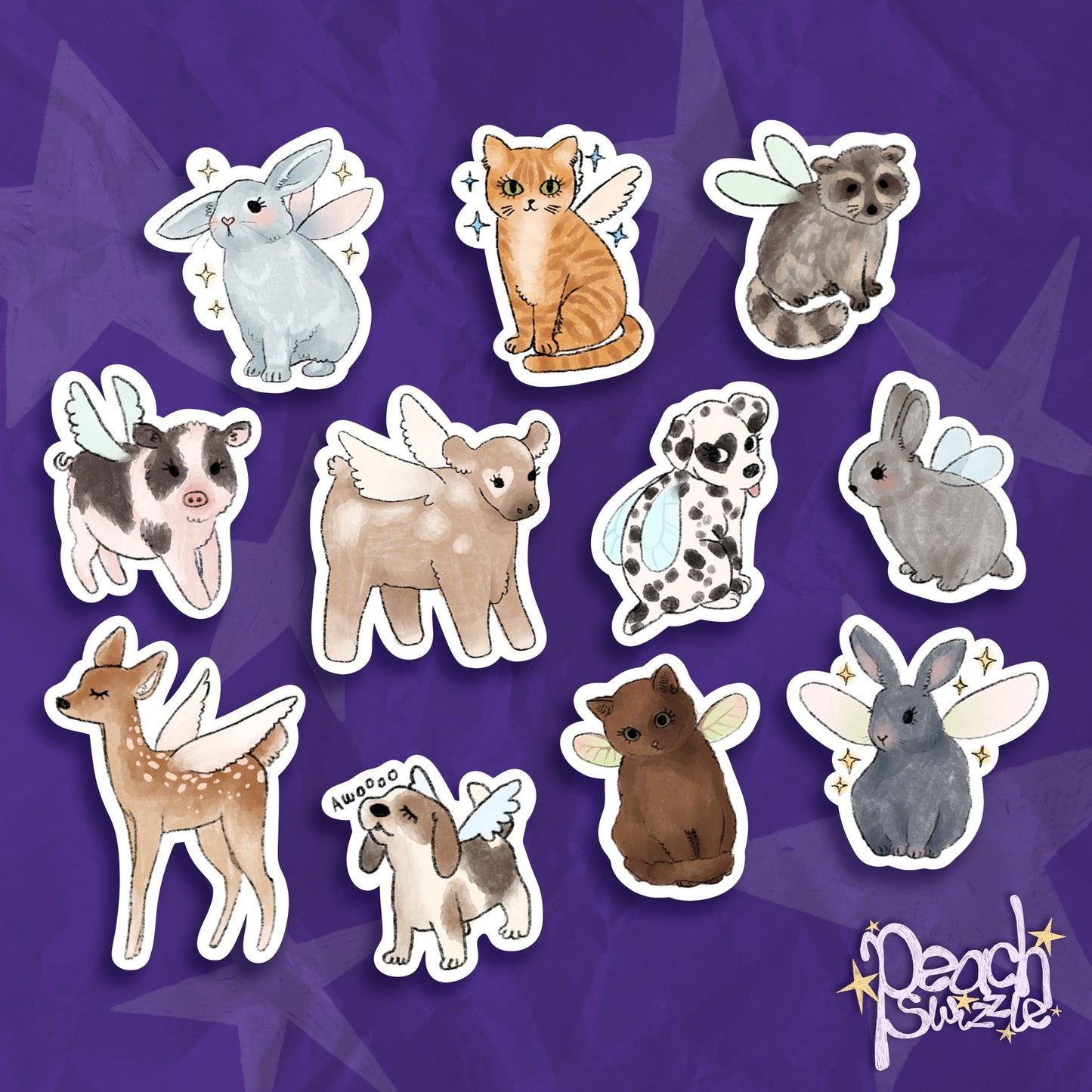 FURRY FAIRIES - 11 holographic animal stickers